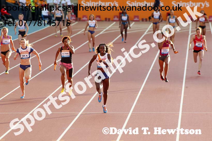 Womens GB A team winners of the 4 x 100 metres relay at the Glasgow Diamond League. Photo: David T. Hewitson/Sports for All Pics